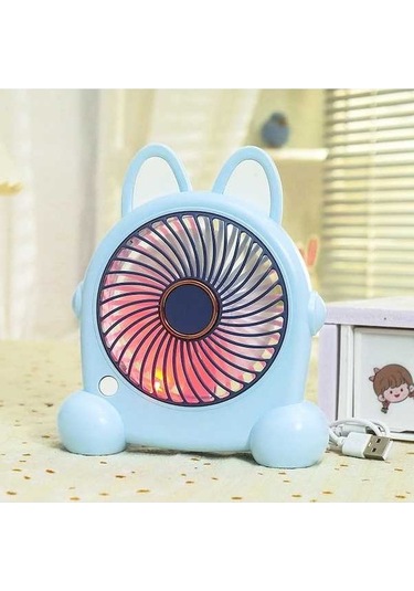 Supermarket1 Sevimli Küçük Usb Şarj Başucu Fanı, Masaüstü Ev El Elektrikli Mavi Kaplama Modeli