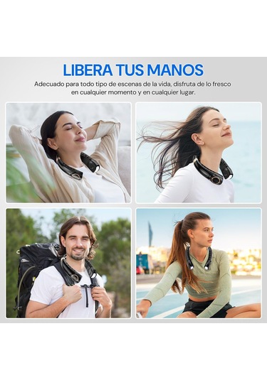 Padalink Usb Şarjlı Bıçaklıksız Boyun Fanı, 360 Tam Yönlü Rüzgar, 5 Hız Seviyesi, Led Işık Ve Pil Göstergesi, Dışarıda/içerde Kullanım, Siyah