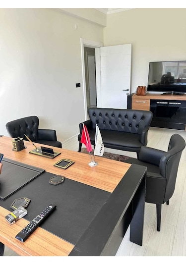 Ahşap Ayaklı Siyah Deri Ofis Koltuk Takımı Büro Koltuk Ve Kanepeleri Deri Ofis Mobilyası Çok Renkli