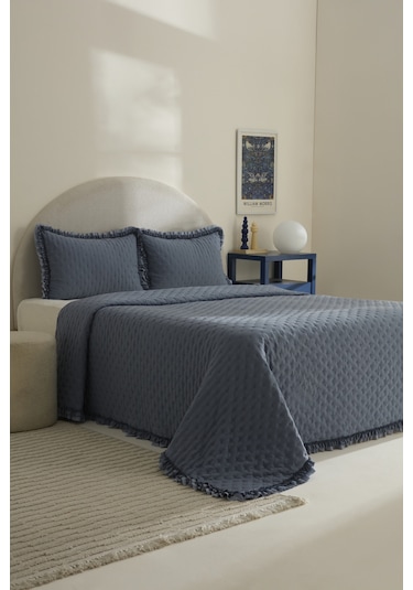 Karaca Home Viona Çift Kişilik Yatak Örtüsü Seti Mavi Mavi