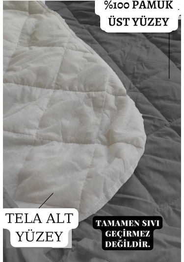 Alez Takımı %100 Pamuklu Sessiz 3 Parça Kapitoneli Yastık Alezli Gri Tek Kişilik
