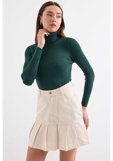 Gabria Fitilli Balıkçı Yaka Kazak Yeşil