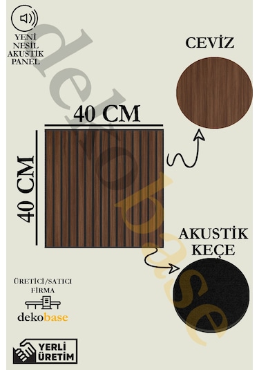 Ceviz 10 Adet 40x40cm Yeni Nesil Akustik Ahşap Duvar Paneli