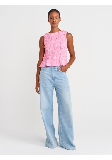 Dilvin 50845 Kolsuz Crop Bluz-pembe Pembe