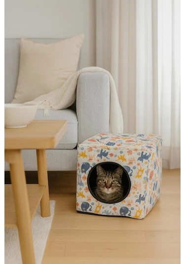 Petymall Üç Fonksiyonlu Kedi Yatağı - Beyaz