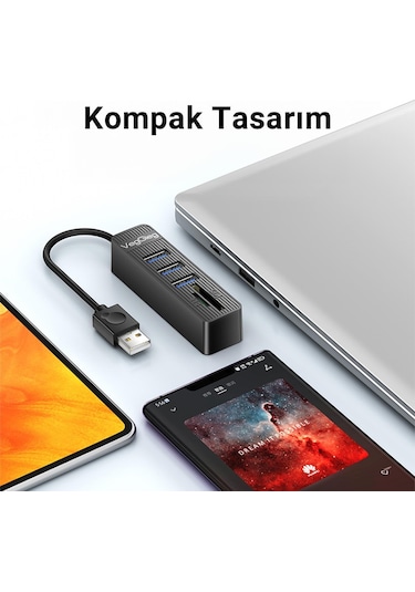 Veggieg Usb 3.0 SD Micro SD Kart Okuyucu ve 3 Port Usb Çoklayıcı Hub
