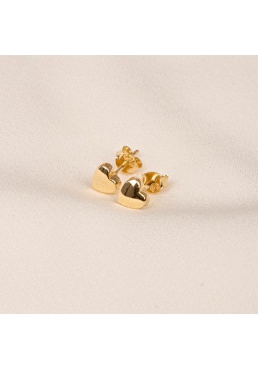 Altın Küpe - 14 Ayar Altın Minimal Kalp Figürlü Küpe Sarı