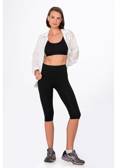 Kompedan Kadın Likralı Süprem Düz Kapri Tayt Siyah K0458-siyah Siyah