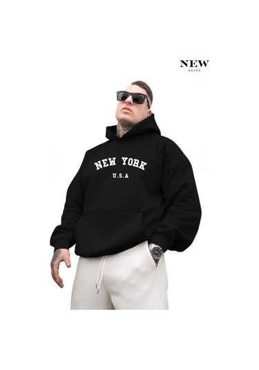 New York Usa Baskılı Sweatshirt Siyah