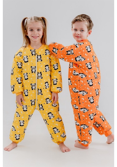 Kız Erkek Çocuk Kalın Elyaf Dolgulu 2.5 Tog Desenli Uyku Tulumu-sarı Sarı