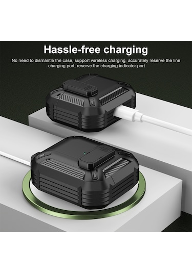 Airpods Uyumlu 3 İçin Kancalı Kalkan Darbeye Dayanıklı Kulaklık Koruyucu Kılıf Siyah Kırmızı