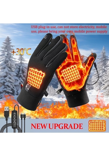 Fochsia Usb Isıtmalı Eldiven 3 Seviye Sıcaklık Kontrolü Dokunmatik Uyumlu Siyah