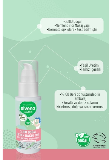 Siveno %100 Doğal Bebek Yağı Organik Jojoba Bakım Masaj Yağı Bitkisel Vegan 50 ml