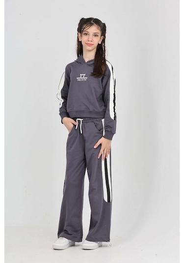 Toontoy Kız Çocuk Fiyonk Nakışlı Eşofman Takım Füme