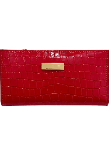 Adelina Bags Kadın Timsah Deseni Görünümlü Basic Küçük Kırmızı Cüzdan Kırmızı