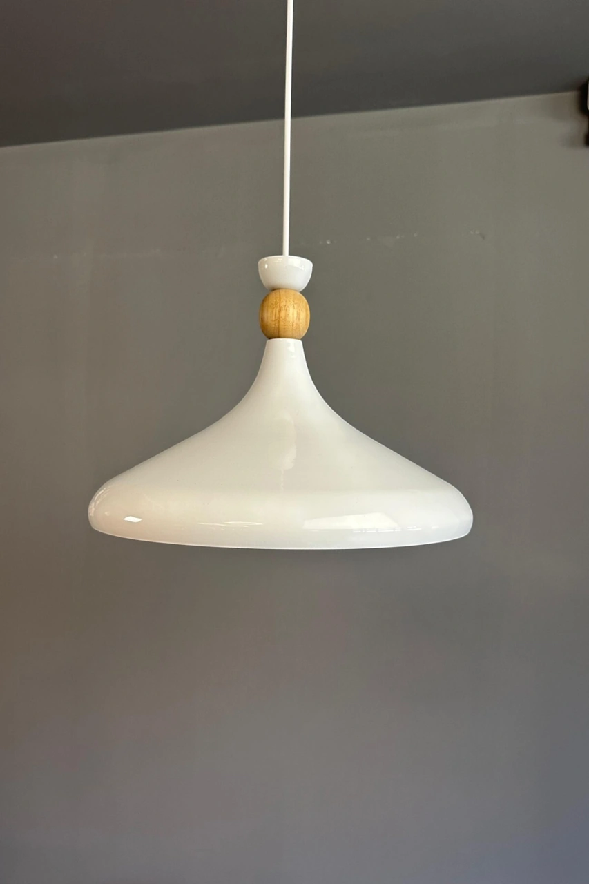 Champion Beyaz Ahşap Şapka Tekli Avize Sarkıt Salon Mutfak Cafe Butik Lamba Aydınlatma Avizeler Beyaz-Gold