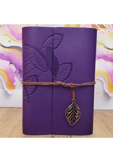 Kenpazar Yaprak Desenli Çizgisiz Deri Defter Çok Renkli