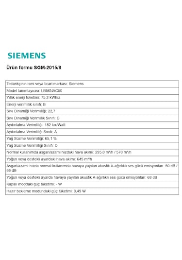 Siemens LB56NAC50 52 CM Gömme Aspiratör
