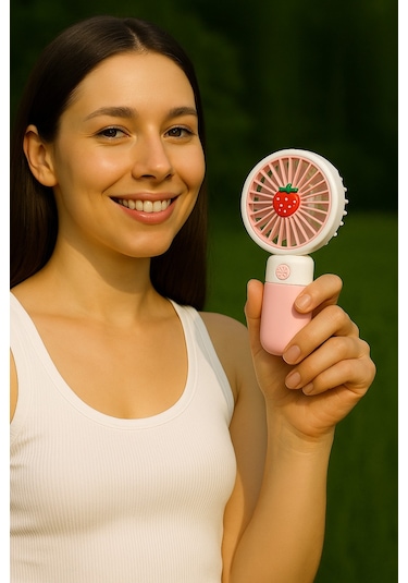 Mini Taşınabilir Sessiz El Fanı Meyve Temalı Pembe