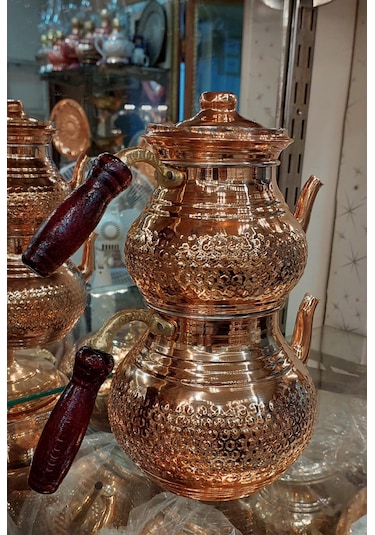 Bakır Çaydanlık & Bakır Demlik Zımba Desenli Bakır Çaydanlık Büyü