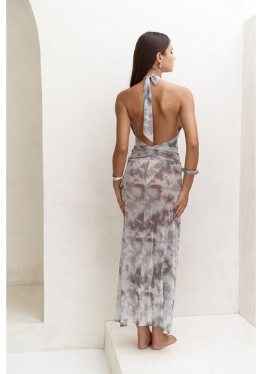 Enonireh Dekolteli Gri Uzun Elbise Gri