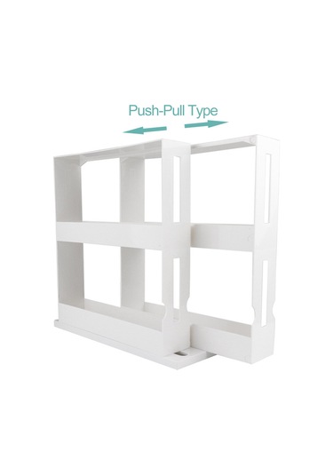 Springsun Çekme-tuşma Tipi Mutfak Baharat Rafı, İki Sıra Raf, Kolay Erişim, Alan Tasarrufu, Beyaz Pp Malzeme Beyaz