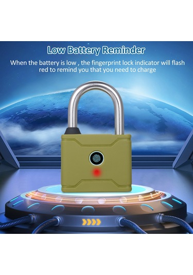 Hallow-t1006d Akıllı Parmak İzi Asma Kilit Şarj Edilebilir,yeşil