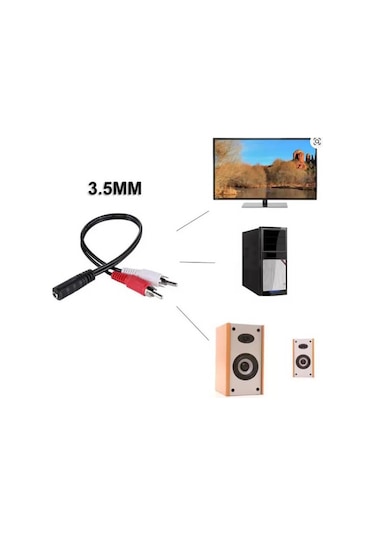 3.5mm Stereo Dişi to 2 RCA Erkek Tos Ses Kablosu - AUX Dönüştürücü Kablo - 30cm