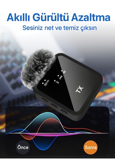 Lightining Type-c Girişli 200mah Dijital Ekranlı 2.4g Kablosuz Çift Yaka Mikrofonu Pro++