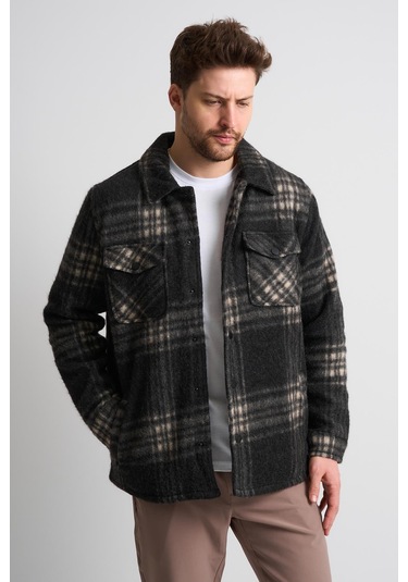Alexandergardı Erkek Ekoseli Cep Detaylı Yünlü Ceket Ec-1005 Antrasit