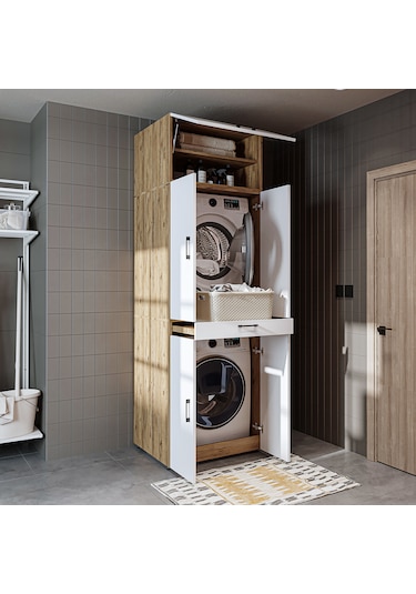 Dora Kapaklı Çamaşır Ve Kurutma Makinesi Dolabı Atlantik Beyaz Atlantik Çam - Beyaz