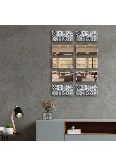 Dekor Camı | Karakalem Çizim Cam ve Bronz Ayna | 10'lu Takım