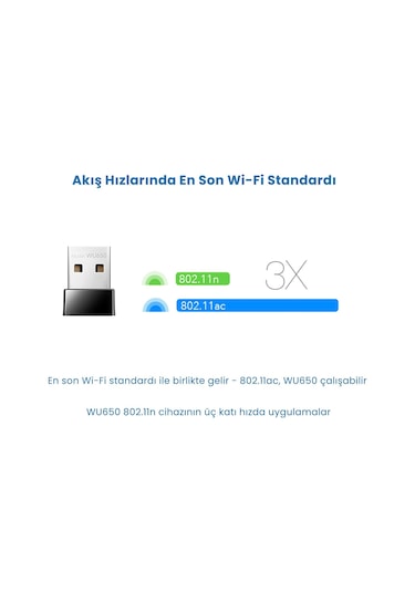 Cudy Wu650 5ghz 433mbps, 2.4ghz 200mbps Wi-fi Mini Usb Adaptör Ac1200 Serisi