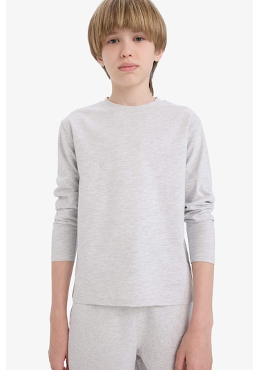 Defacto Erkek Çocuk Bisiklet Yaka Basic Düz Uzun Kollu Okul Tişörtü K1686a625augr400 Gri
