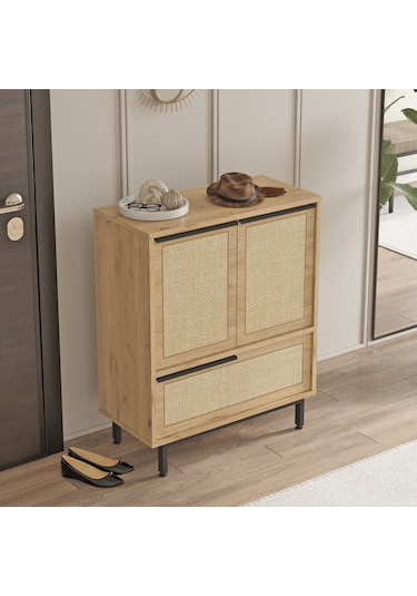 Lidya Ayakkabılık Çok Amaçlı Dolap 3 Kapaklı Metal Ayak Kahverengi