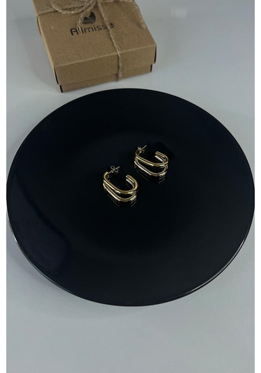 Gold Kaplama Ayrık Model Düz Çelik Küpe Gold