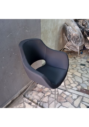 Bintaşmobilya Viva Antrasit Gri Deri Ofis Bekleme Koltuğu