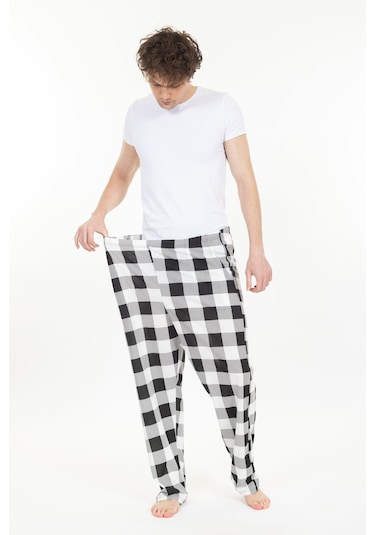 Büyük Beden Erkek Pijama Altı Cepli Fermuarlı Blr-08- 1026 Beyaz