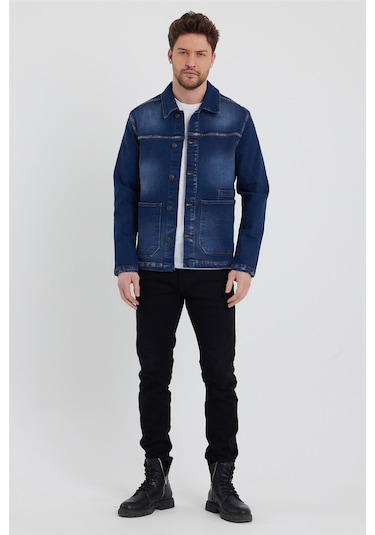 Erkek Likralı Regular Fit Klasik Kot Ceket Lacivert-lacivert Lacivert