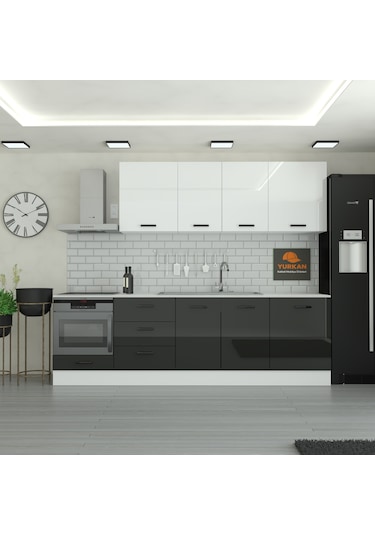 280 Cm Mutfak Dolabı Mdf Kapak Tezgah Dahil Yrkn280 99 Siyah