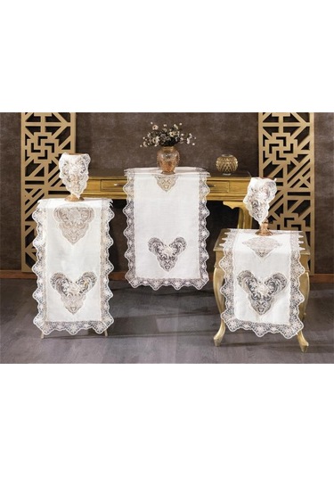 Katre Keten 5 Parça Salon Takımı Krem Krem