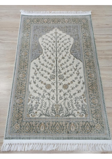 100 Tarak İpeksi Seccade Krem Dark Green Krem Yeşil