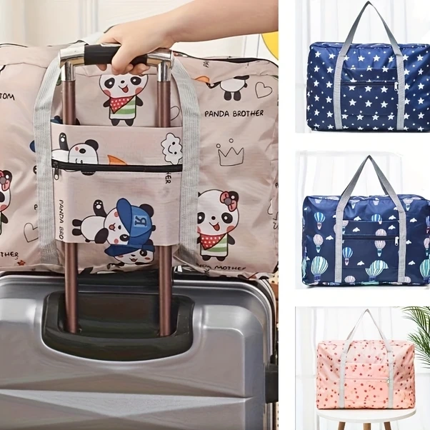 Chuangyinshop Panda Desenli Büyük Kapasiteli Katlanır Omuz Çantası Seyahat Depolama Panda Deseni