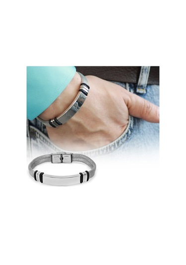 Kişiye Özel İsim Yazılı Silver Renk Çelik Erkek Hasır Bileklik