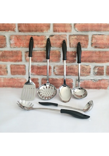 Paslanmaz Çelik Kaşık Kepçe Kevgir Spatula Sos Kepçesi 6 Parça