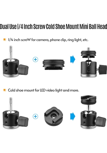 Wezone Alüminyum Masaüstü Tripod + Çift Kullanimli Soğuk Ayaklı Kafa - 4 Bölmeli Yükseklik Ayarı, 360 Döner, 3kg Yük Taşıma Kapasitesi Gümüş