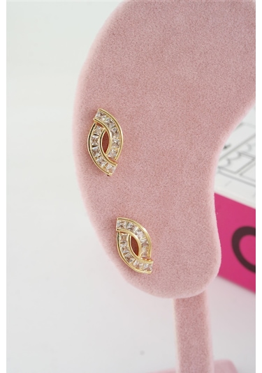 Byzeynaaksesuar Kadın Özel Tasarım Zirkon Taşlı 2'li Minimal Küpe 0210017 Çok Renkli