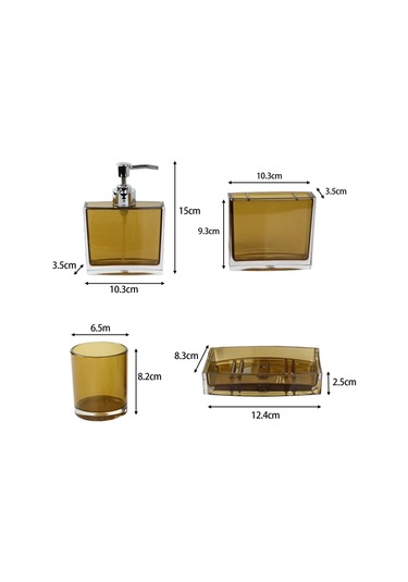 Suntek 4x Losyon Dispenser Bardak Diş Fırçası Tutucu Seti Kahverengi