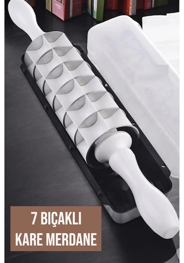 Rotanev 7 Çelik Bıçaklı Mantımatik Mantı Kesici Merdane Pratik Mantı Kesme Aparatı Beyaz - Siyah