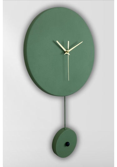Elis Model Modern Metal Sıvama Akar Sessiz Mekanizmalı Duvar Saati 30 30cm Sarkaç Şeklinde Süs Yeşil